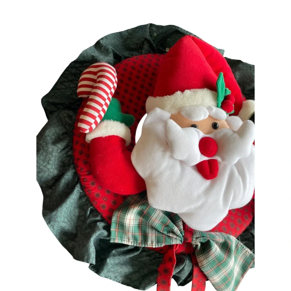 Vintage Christmas Santa Wreath Decoration Candy Cane Holiday Decor Light & Sound